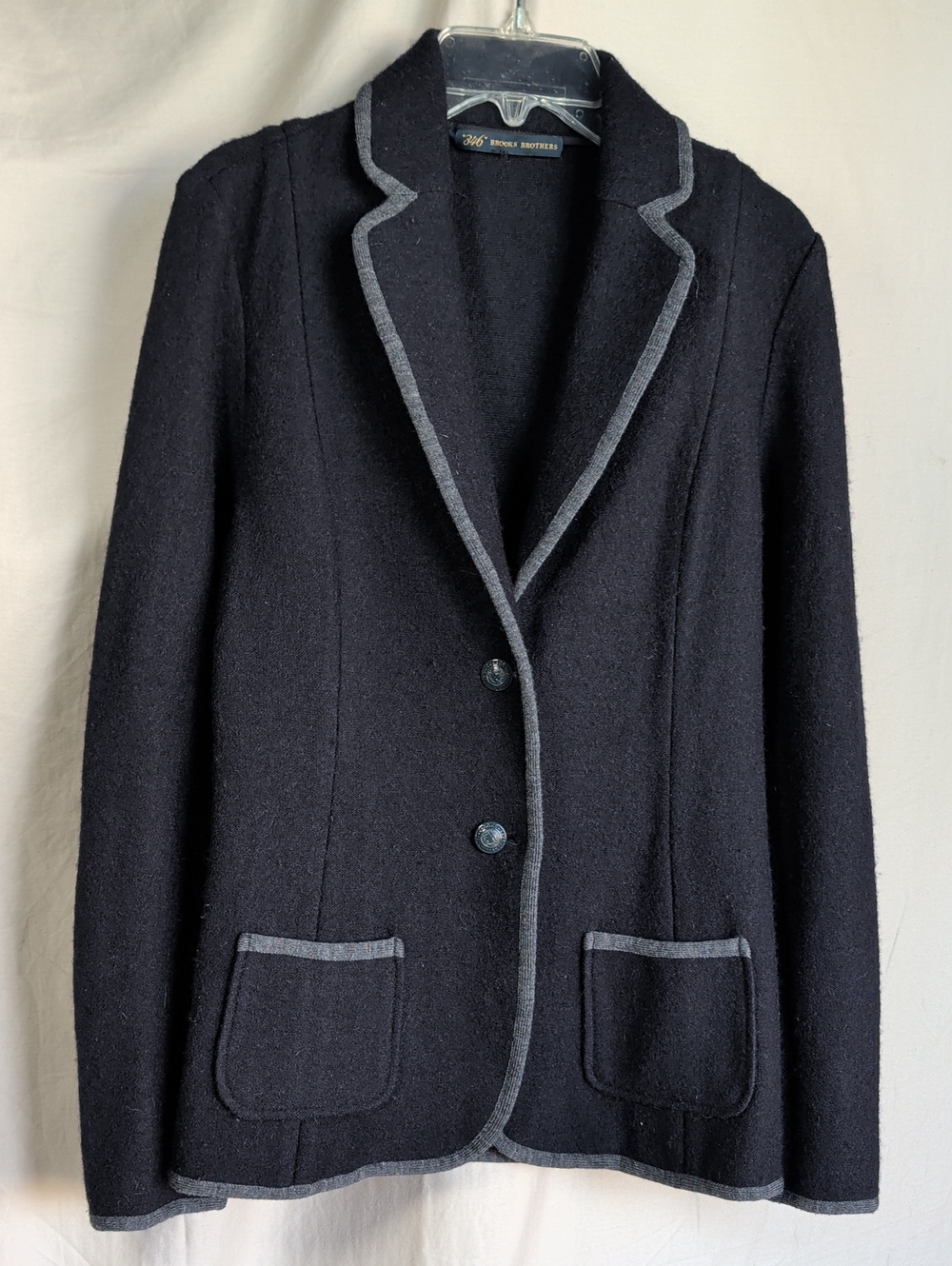 Brooks Brothers Black Wool Blazer with Gray Trim Office Dark Academia Preppy